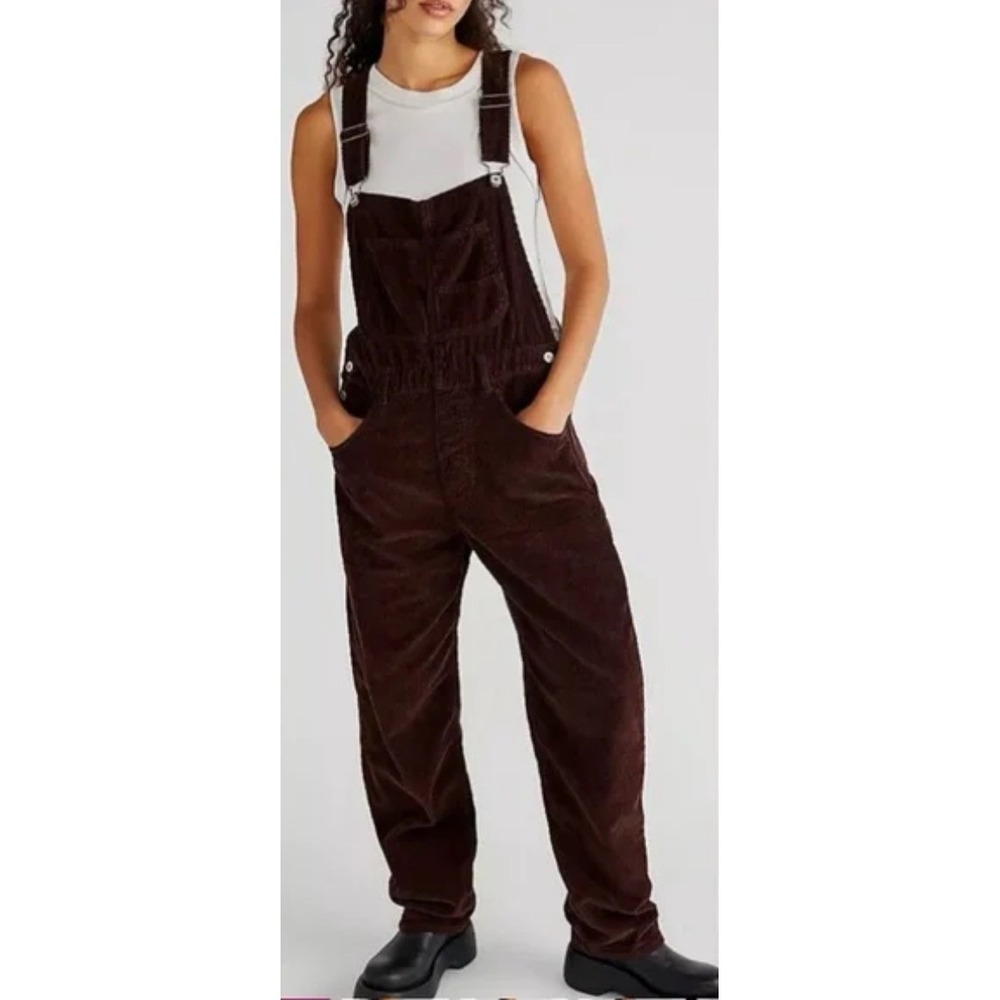We The Free Dark Chocolate Corduroy Overalls